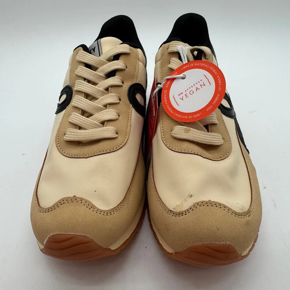 Lucky Step Women's Size 9 Tan Black Retro Sneakers Vegan Lace Up Casual Shoes